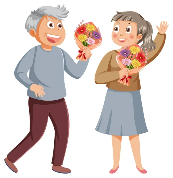 幸せな引退したカップルのキャラクターイラスト — ストックベクタ