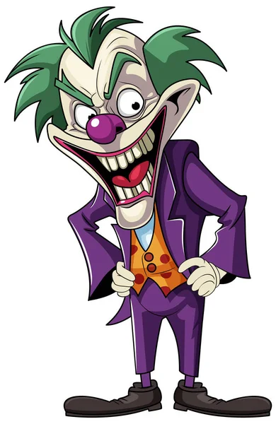 Creepy Joker Cartoon Character Illustration — Stock Vector