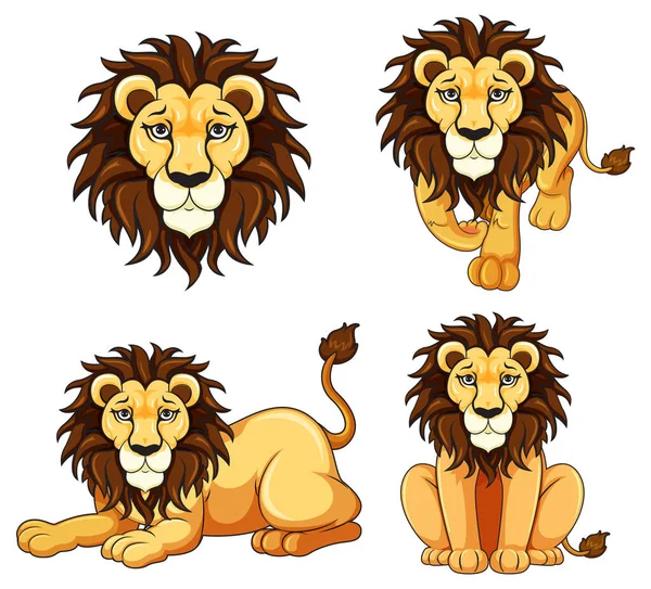Jeu Dessin Animé Lion Pose Diffus Illustration — Image vectorielle