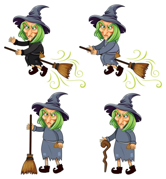Set Scary Witch Cartoon Character Illustration — Stock Vector