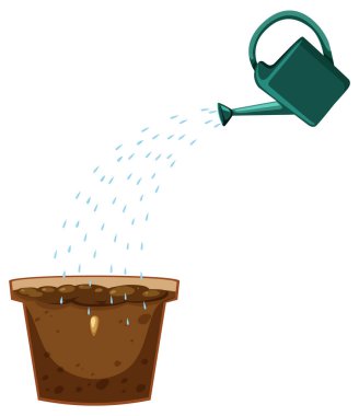 Watering can and plant pot illustration