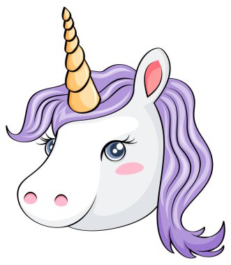 Pastel Mane illüstrasyonlu şirin tek boynuzlu at kafası.