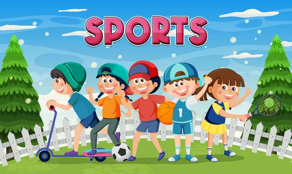 Cartoon Kids Sports Banner Design — стоковый вектор