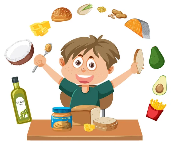 Niño Comiendo Saludable Desayuno Ilustración — Vector de stock