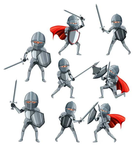 Conjunto Medieval Cavaleiro Desenho Animado Personagem Ilustração —  Vetores de Stock