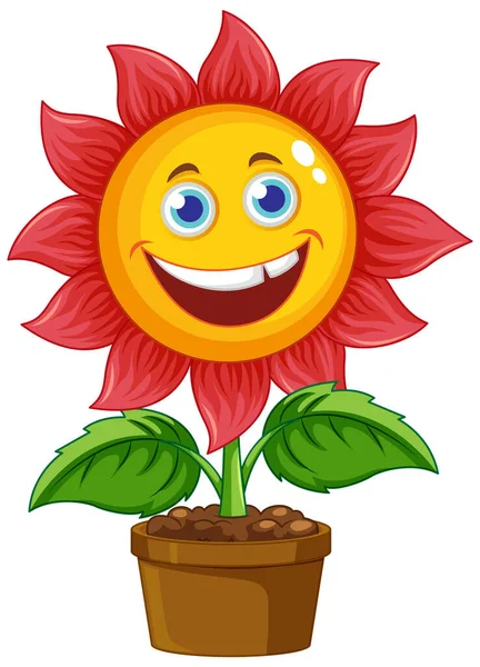 Niedliche Blume Topf Mit Smiley Gesicht Illustration — Stockvektor