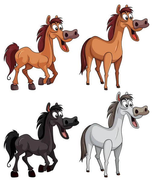 Set Crazy Horse Cartoon Illustration — Stock Vector