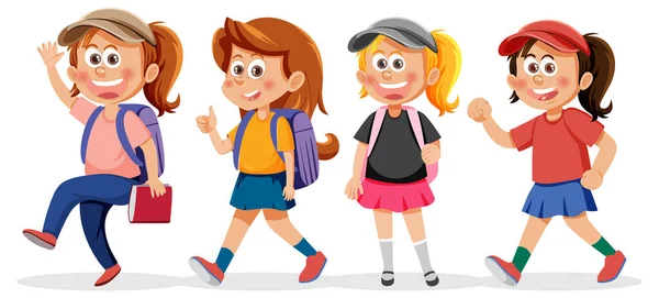 Σύνολο Χαριτωμένα Κορίτσια Σχολείο Εικονογράφηση — Διανυσματικό Αρχείο