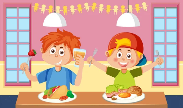Children Eating Healthy Food Illustration — Stock Vector
