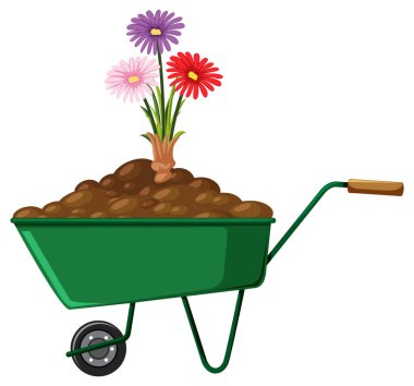  Plant on a wheelbarrow isolated illustration