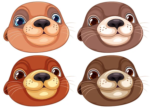 Cute Otter Postać Kreskówki Zestaw Ilustracji — Wektor stockowy