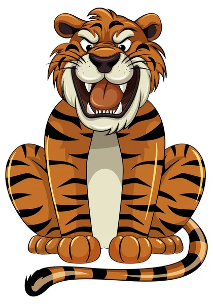 Tigre Sentado Dibujos Animados Personaje Ilustración — Vector de stock