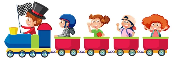 Bambini Sul Treno Illustrazione Isolata — Vettoriale Stock