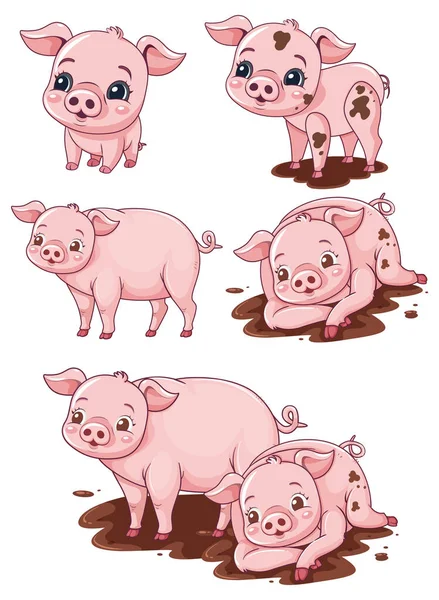 可爱粉红小猪卡通系列图解 — 图库矢量图片