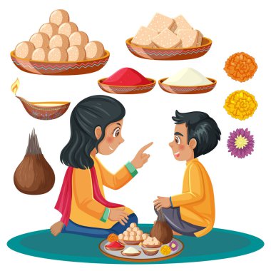 Hint Bhai Dooj festival elementi çizimi