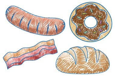 Kalem Rengi Skeçindeki Gıdalar Basit Resim Çizimi