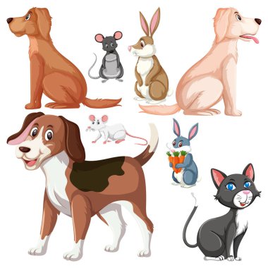 Bir dizi sevimli vahşi yaşam çizgi film karakteri çizimi