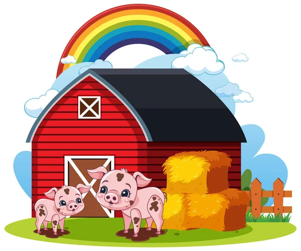 Porcos Adoráveis Ilustração Quinta — Vetor de Stock