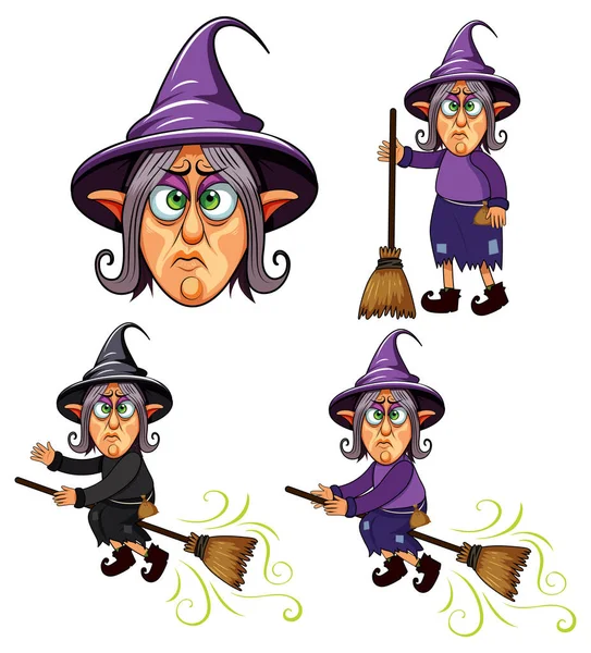 一套脾气暴躁的巫婆卡通人物插图 — 图库矢量图片