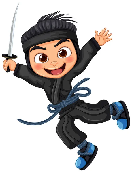 Asijské Ninja Karikatura Znak Ilustrace — Stockový vektor