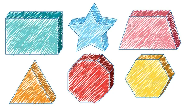 鉛筆カラーの幾何学ソリッド図形スケッチシンプルなスタイルのイラスト — ストックベクタ