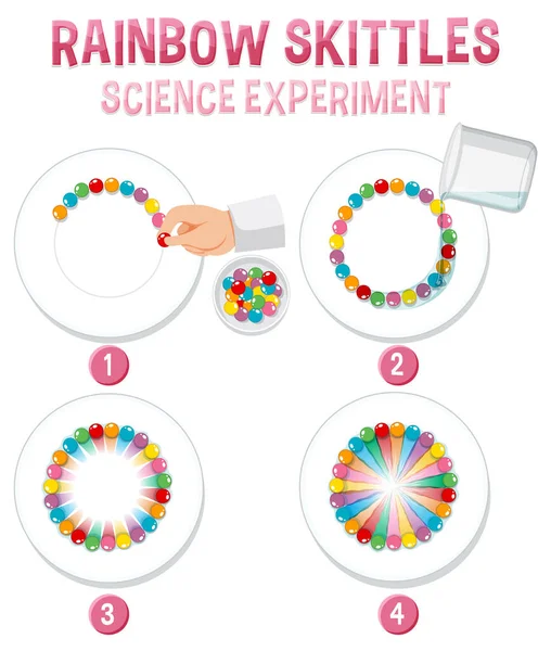 Rainbow Skittles Εικονογράφηση Επιστημονικό Πείραμα — Διανυσματικό Αρχείο