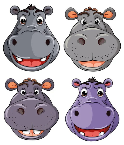 Ensemble Illustration Personnage Dessin Animé Hippopotame — Image vectorielle