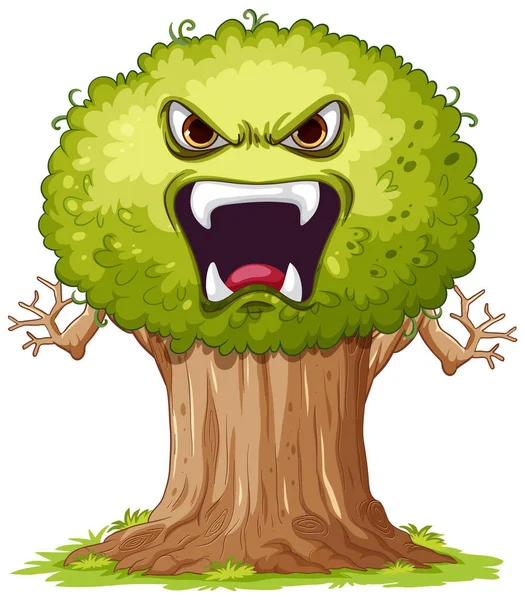 Zły Potwór Drzewo Kreskówka Ilustracja — Wektor stockowy