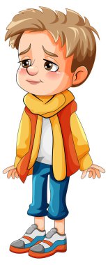 Üzgün çocuk çizgi film karakteri baston çizimi tutuyor.