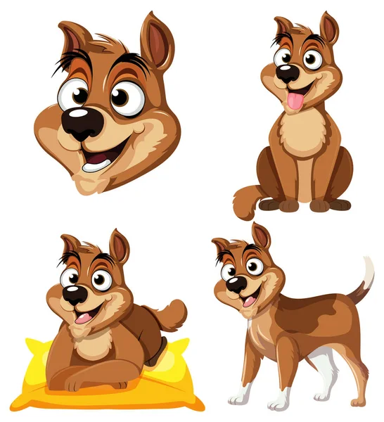 Set Excited Dog Cartoon Character Illustration — Stock Vector