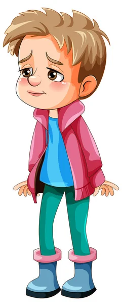 Sad Boy Cartoon Character Holding Walking Stick Illustration — Stock Vector