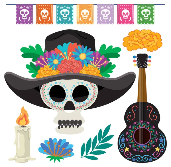 Set Van Mexicaanse Dag Van Dode Element Illustratie — Stockvector