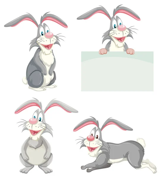 ウサギの漫画の異なるポーズのイラストのセット — ストックベクタ