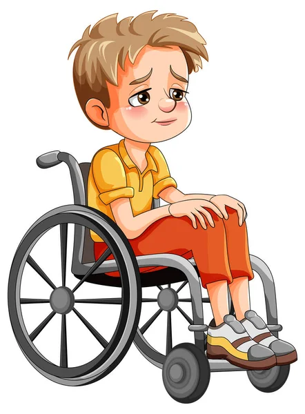 Triste Disabilitare Uomo Seduto Sulla Sedia Rotelle Illustrazione — Vettoriale Stock