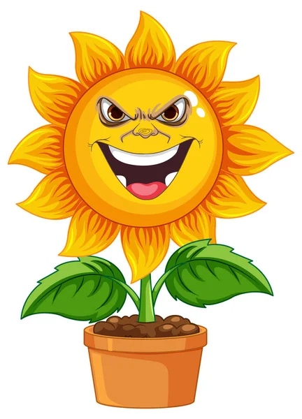 Böser Gesichtsausdruck Sonnenblume Zeichentrickfigur Illustration — Stockvektor