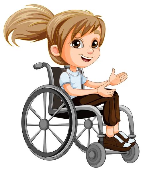Desativar Mulher Desenho Animado Sentado Ilustração Cadeira Rodas — Vetor de Stock