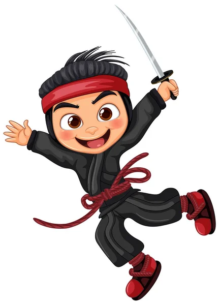 Asiático Ninja Dibujos Animados Carácter Ilustración — Vector de stock