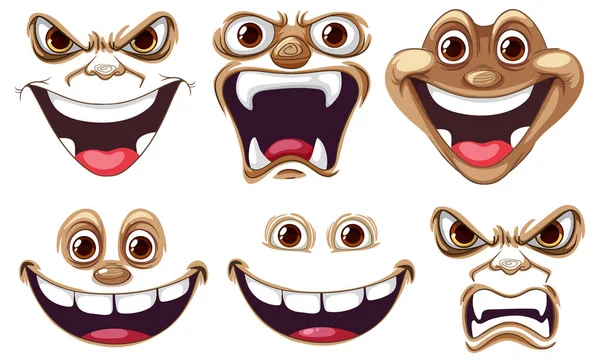 Set Von Gesichtern Mit Unterschiedlichem Ausdruck Illustration — Stockvektor