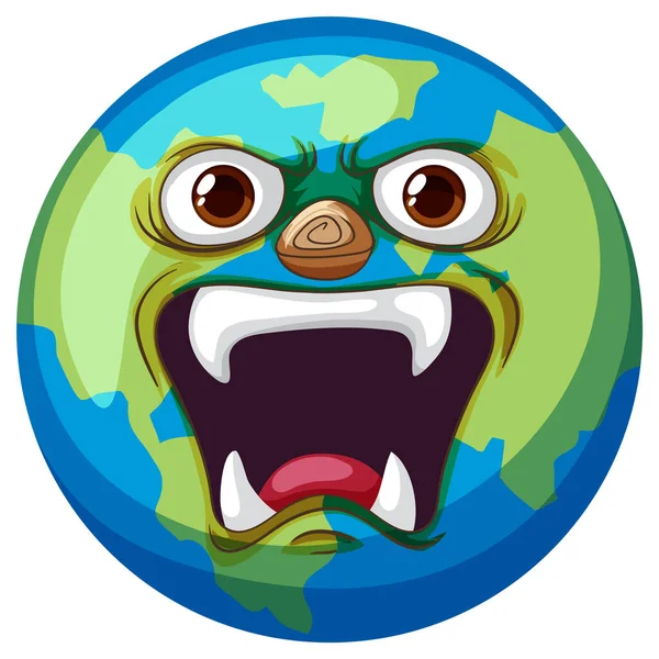 Earth Cartoon Evil Facial Expression Illustration — Stock Vector