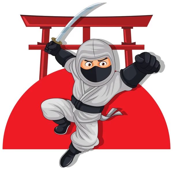 Ninja Jumping Brandishing Sword Illustration — Stock Vector