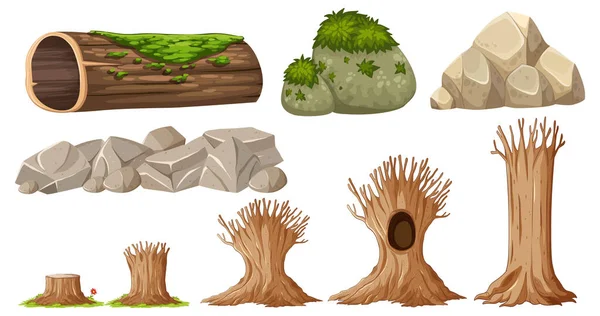 Ensemble Illustration Élément Bois Nature — Image vectorielle