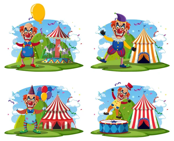 Strašidelný Klaun Cirkusovým Stan Pozadí Ilustrace — Stockový vektor