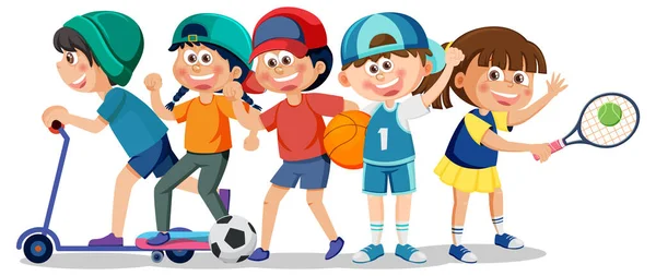 様々なスポーツイラストを楽しむ子供たち — ストックベクタ