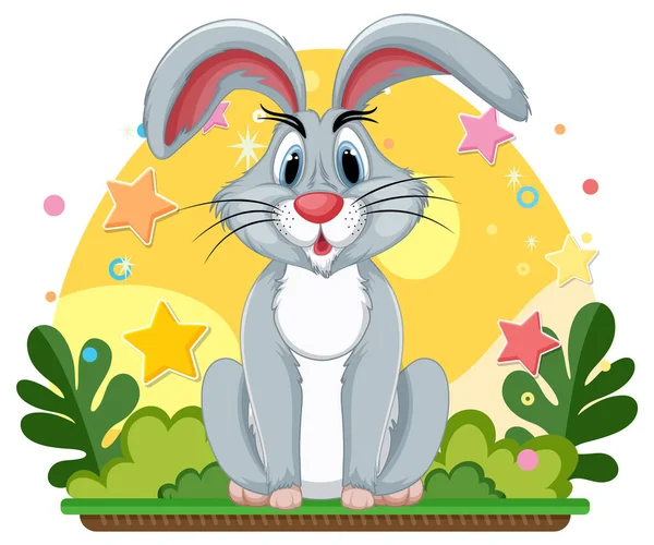 stock vector Cute rabbit sitting in the garden isolated illustration