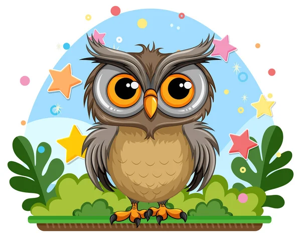 Cute Owl Cartoon Character Garden Cartoon Illustration — Stock Vector