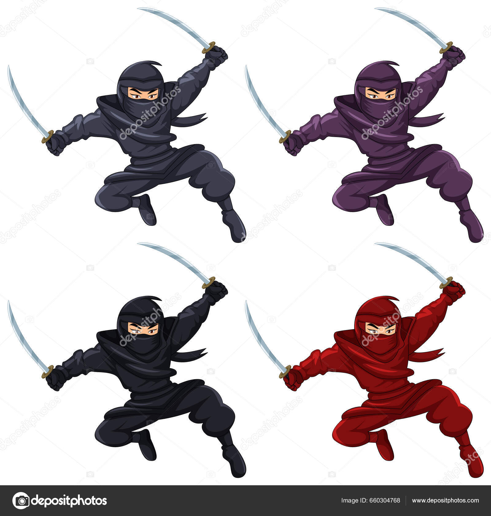 Ninja Jumping Brandishing Sword Collection Ilustração imagem vetorial de  brgfx© 660304768