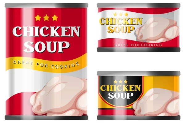 Kippensoep Food Cans Verzameling Illustratie — Stockvector