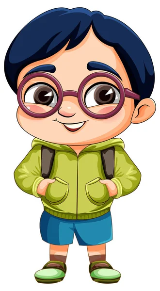 Cute Nerdy Boy Cartoon Character Illustration — Stock Vector