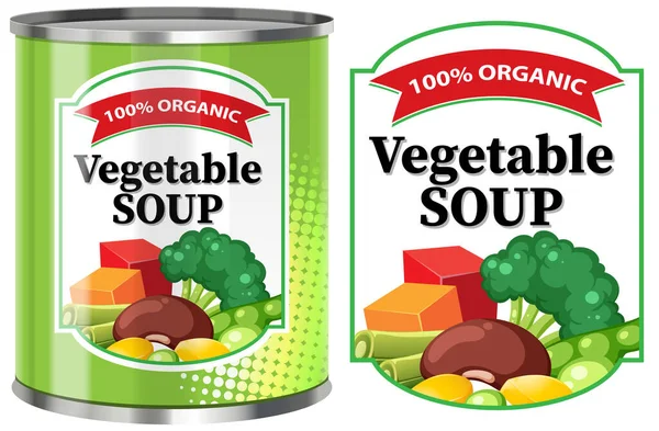 ラベル付き食品缶の野菜スープ絶縁イラスト — ストックベクタ