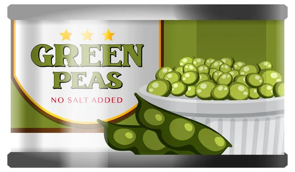 Green Peas Food Can Vector Ilustración — Vector de stock